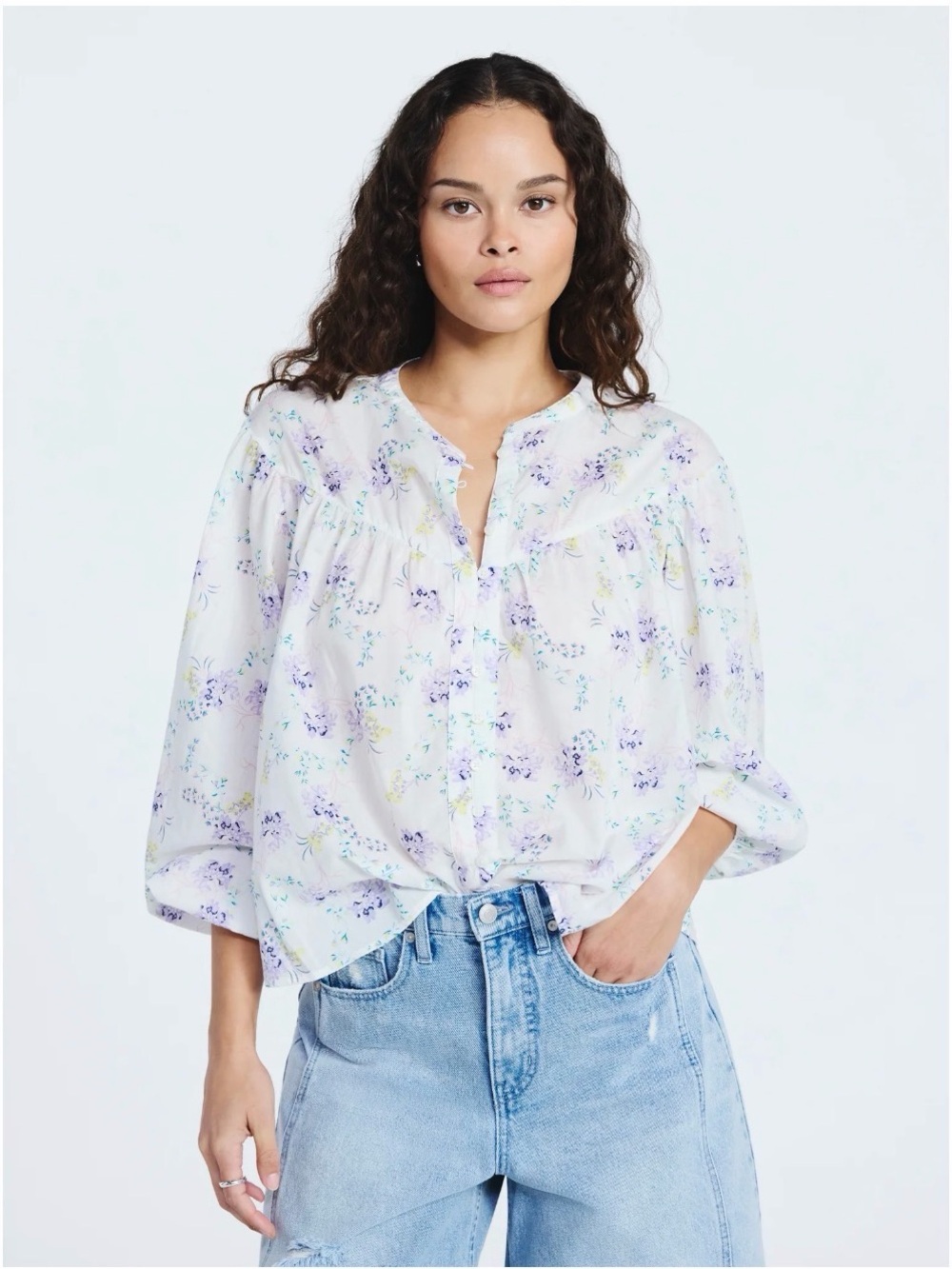 New Scoop Women's Flowy Cotton Blouse with Long Sleeves